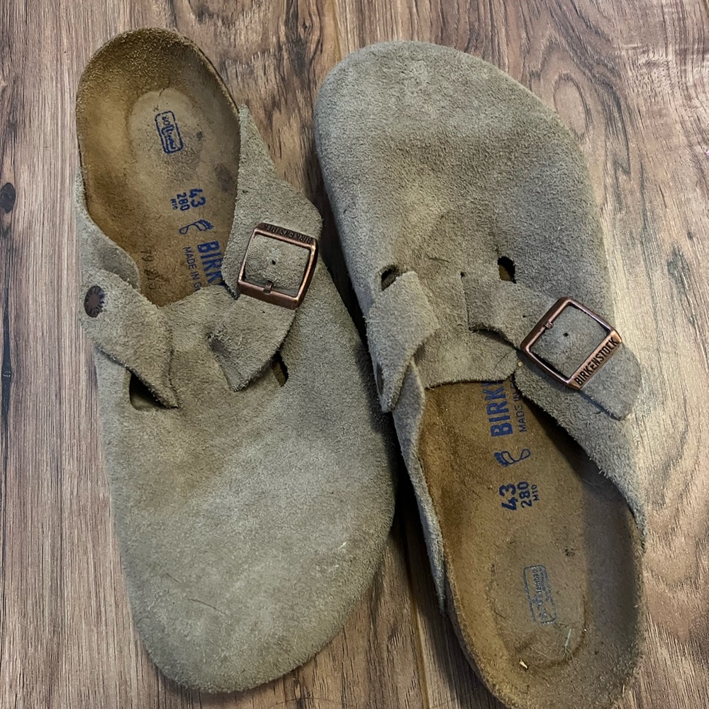 Birkenstock Taupe Suede Clogs